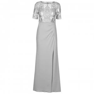 Image of Adrianna Papell Embroidered Long Dress - SILVER MULTI