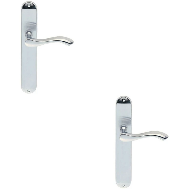 Image of Loops 2x PAIR Curved Handle on Long Slim Latch Backplate 241 x 40mm Satin Chrome Multi