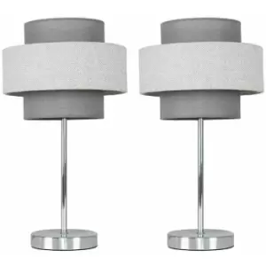 Image of Minisun - 2 x Chrome Touch Table Lamps - Dark Grey & Grey - No Bulb