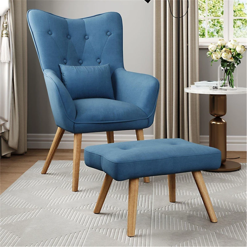 Image of Kabinet UK Accent Upholstered Armchair with Footstool Blue Blue unisex Large