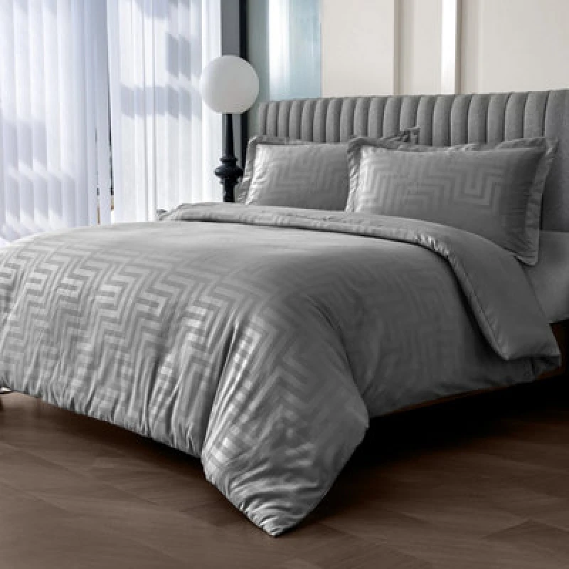 Image of Velosso Satin Style Duvet Cover Pillowcase Set Soft Texture & Easy Care in Charcoal Size: King Charcoal Unisex King