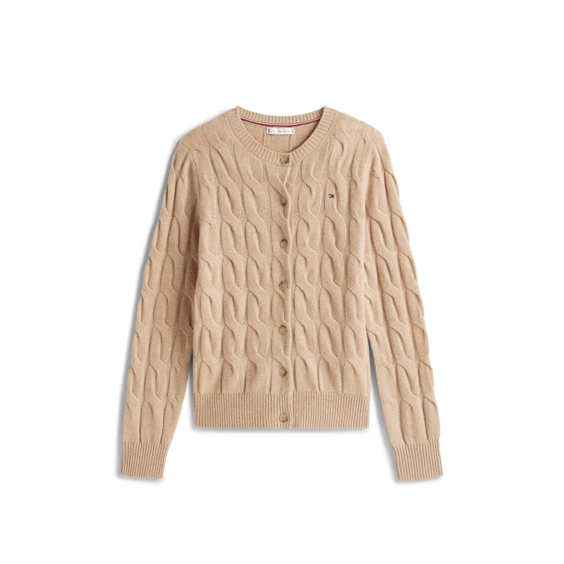 Image of Tommy Hilfiger Womens Cable Cardigan Safari Heather female 10 (S)