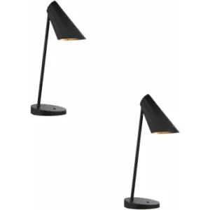 Image of 2 pack Matt Black Angled Table Lamp - Adjustable Head - Modern Desk Task Light