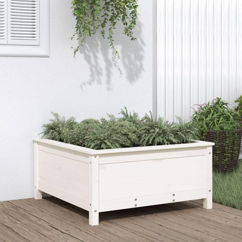 Image of vidaXL Garden Planter White 82.5x82.5x39cm Solid Wood Pine, White 825297