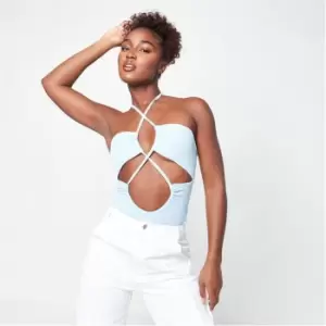 Image of Missguided Rib Halterneck Bodysuit - Blue