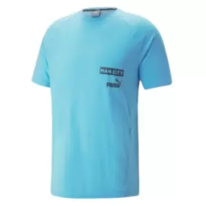 Image of 2023-2024 Man City Casuals Tee (Blue Wash) - Kids