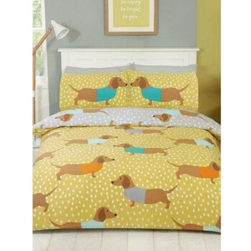 Image of Rapport Dolly Dachshund Duvet Cover Set in Yellow Size: Single Yellow Unisex Single