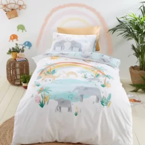 Image of Pineapple Elephant Paradise Animals Duvet Cover and Pillowcase Set Pastel (Multi Coloured)