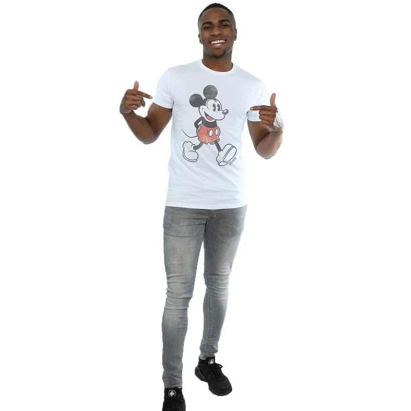 Image of Disney Men Walking Mickey Mouse Cotton T-Shirt in White Size: Small White S Male 5063377447880