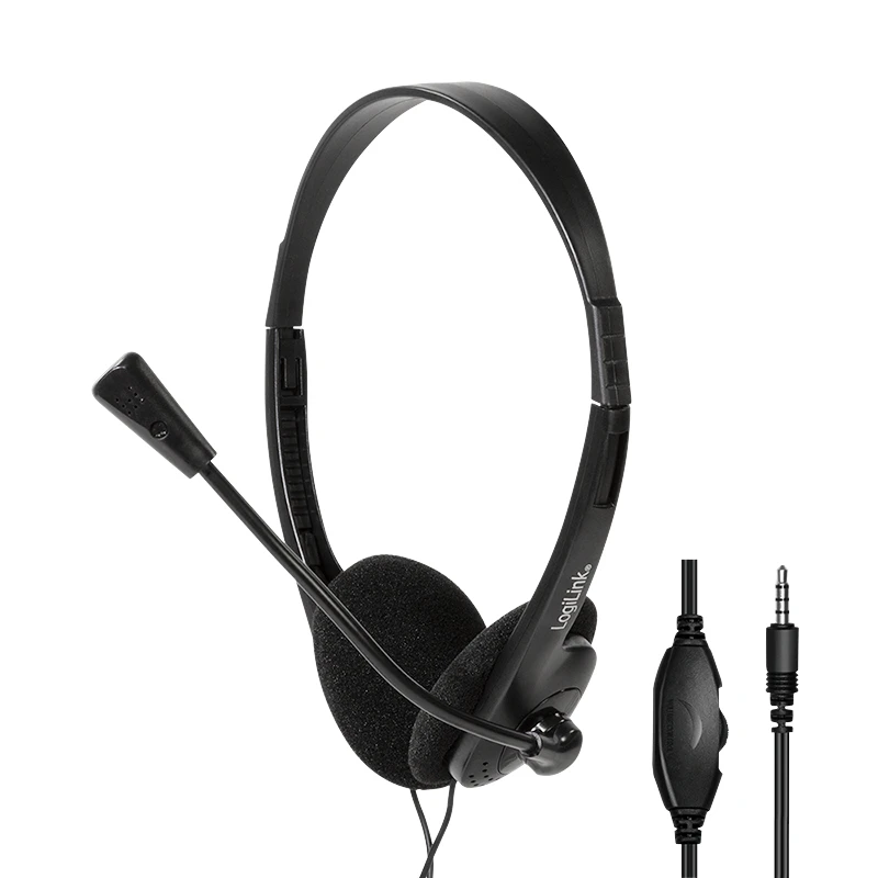 Image of LogiLink Stereo headset. 1x 3.5mm headphone jack. boom microphone. ec
