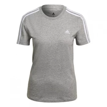 Image of adidas LOUNGEWEAR Essentials Slim 3-Stripes T-Shirt Women - Medium Grey Heather / White