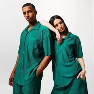 Image of Mennace Plisse Button Front Shirt - Green