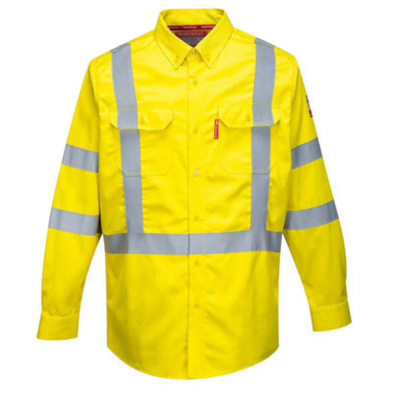 Image of Biz Flame Mens 88/12 Flame Resistant Hi Vis Shirt FR95YERM Colour: Yellow