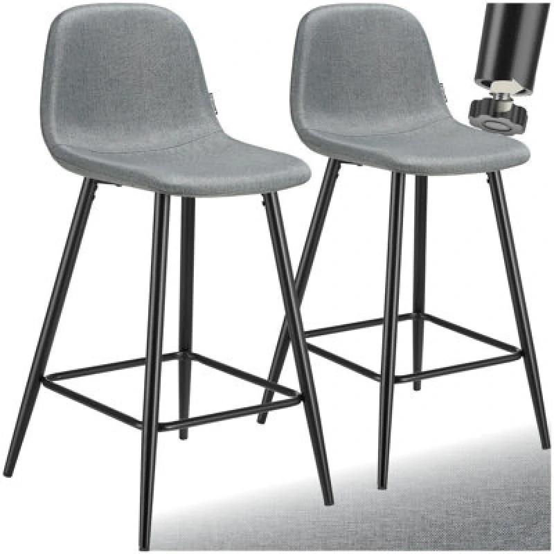 Image of Tectake Bar Stool Willow With Backrest, Upholstery And Woven Cover - Dark Grey/black, Set Of 2