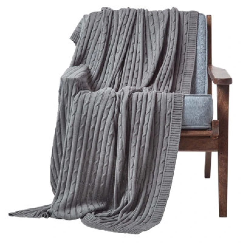 Image of Homescapes Cotton Cable Knit Throw Grey, 130 X 170 Cm