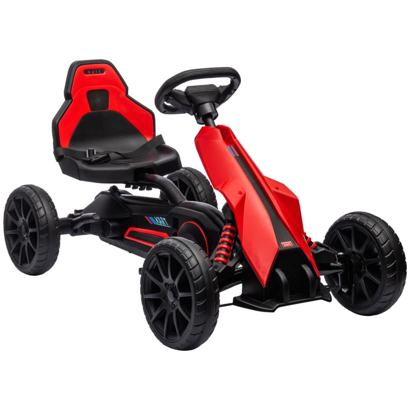 Image of HOMCOM Children Pedal Go Kart, Kids Ride on Racer w/ Adjustable Seat, Shock Absorption EVA Tyres, Handbrake, for Kids Aged 3-8, Red Aosom UK