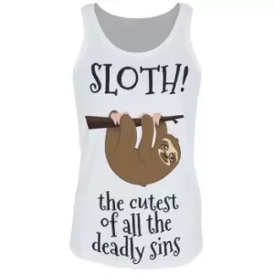 Image of Grindstore Womens/Ladies The Cutest Of All The Deadly Sins Sloth Tank Top (L) (White/Black/Brown)