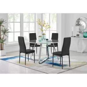 Image of Furniture Box Santorini White Round Dining Table and 4 Black Milan Black Leg Chairs