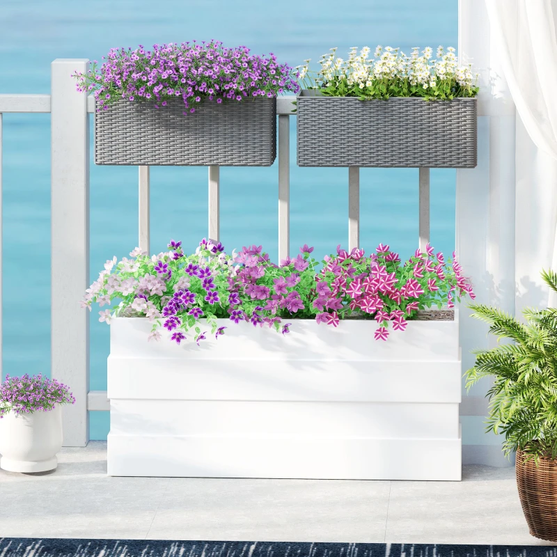 Image of Outsunny Set of 2 Hanging Flower Boxes, 50cm Long, Rattan Look, Grey Grey