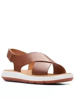 Image of Clarks Jemsa Cross Sandals - Dark Tan Leather, Tan, Size 4, Women