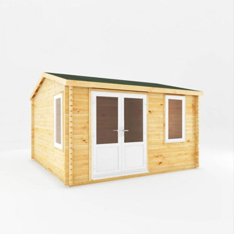 Image of Mercia 4 X 4 M Home Office Elite Log Cabin With White Upvc Windows And Doors - 44mm - Timber - L414 X W403.6 X H272.5cm - Brown