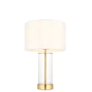 Image of Lessina Base & Shade Table Lamp, Satin Brass Plate, Glass, Vintage White Fabric