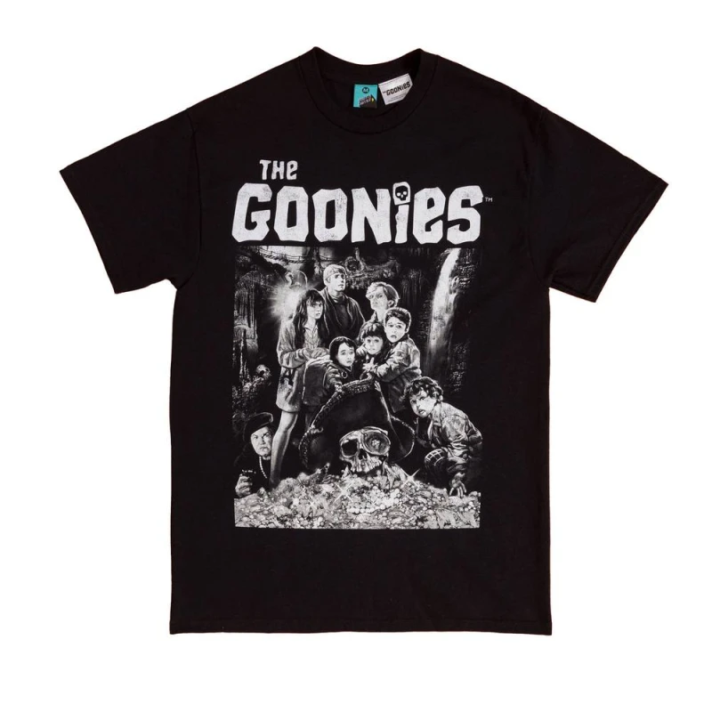Image of The Goonies Mens Cast Names Back Print T-Shirt in Black Size: Medium Black Male M