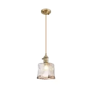 Image of Leyden Switched Ceiling Pendant 1.5m, E27, Antique Brass, Golden Brown Braided Cable, Brown Square Glass