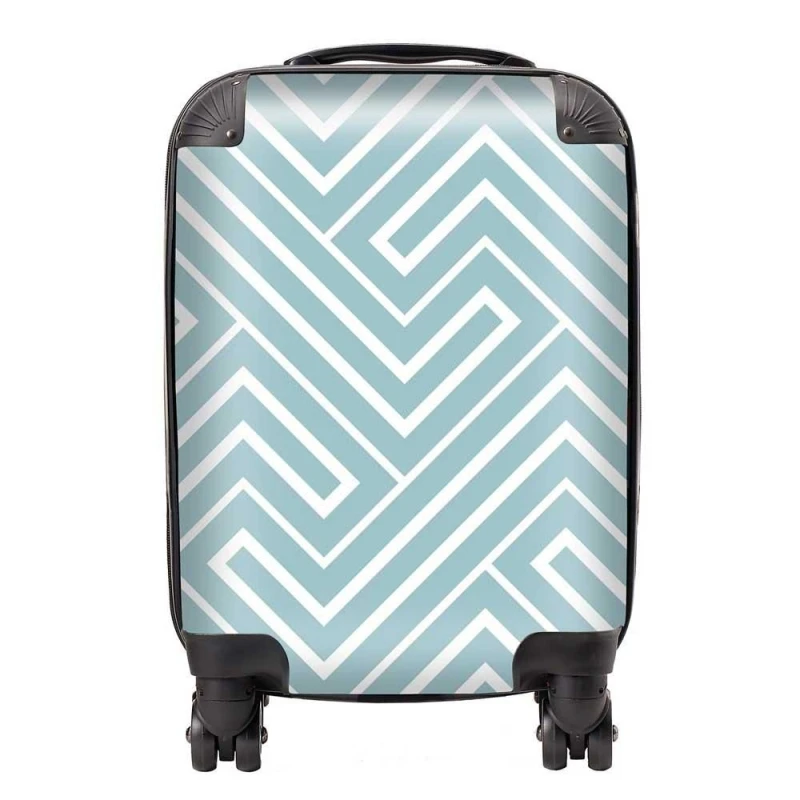 Image of Warren Reed - Designer Blue & White Geometric Pattern Suitcase in Green Size: Large Green Unisex Large