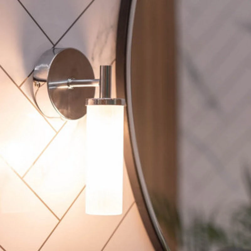 Image of ValueLights ValueLights Canya Single IP44 Rated Bathroom Frosted Reeded Glass Wall Light with LED Bulb in Silver Silver One Size Unisex 5059406034060