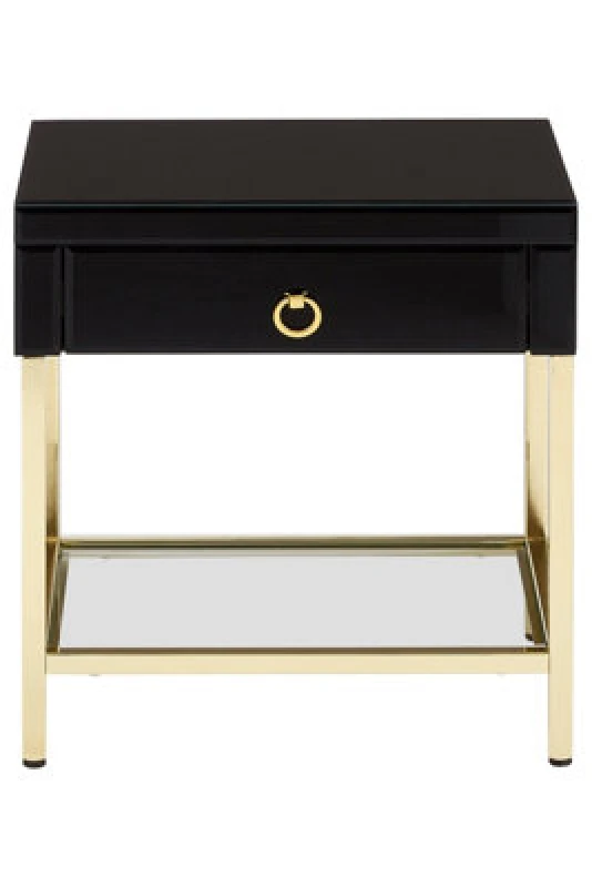 Image of Orsina Gold Finish Side Table, Luxe Designed Bedside Table,stylish Glossy Black Mirrored Sidetable For Livingrooms