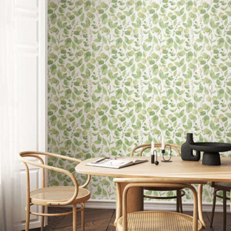 Image of Hoopla Walls Watercolour Leaves - Soft Sage 10M Wallpaper