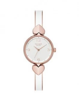 Image of Kate Spade New York Kate Spade White And Rose Gold Heart Detail Doal White Enamel Strap Ladies Watch