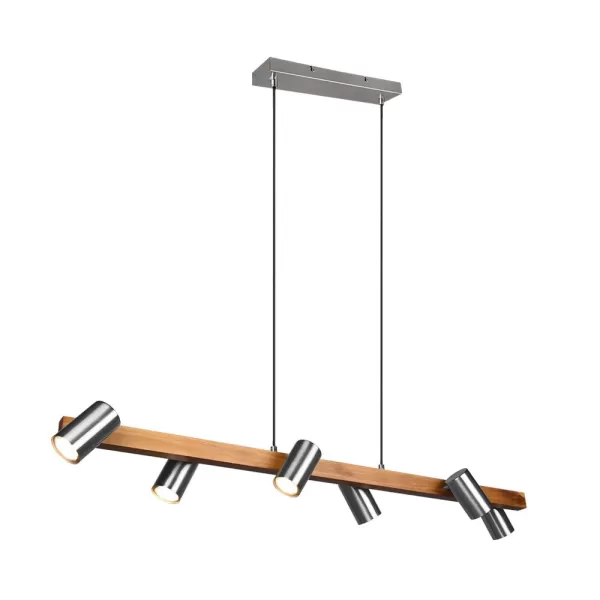 Image of Marley Modern 6 Light Bar Pendant Ceiling Light Nickel Matt, Wood