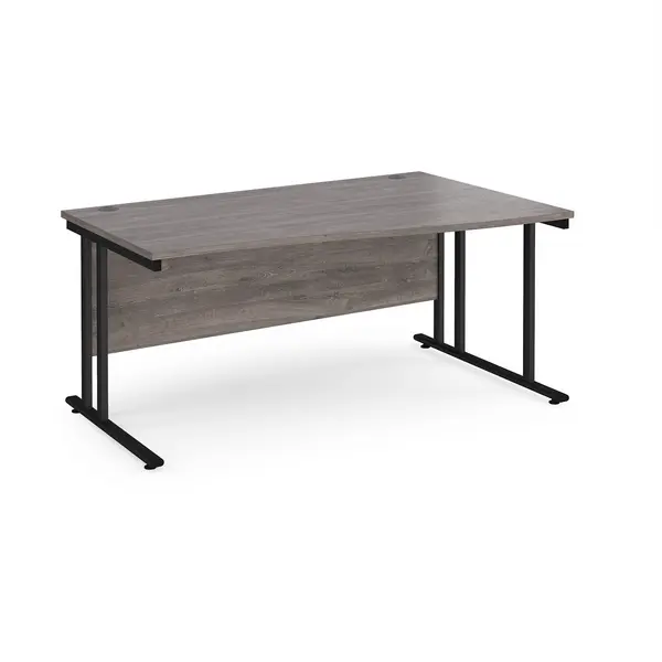 Image of Maestro 25 Wave Desk Black Frame and Grey Oak Table Top - Right Hand - 1600mm