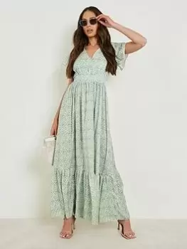 Image of Boohoo Floral Open Back Maxi Dress - Multi, Green, Size 16, Women