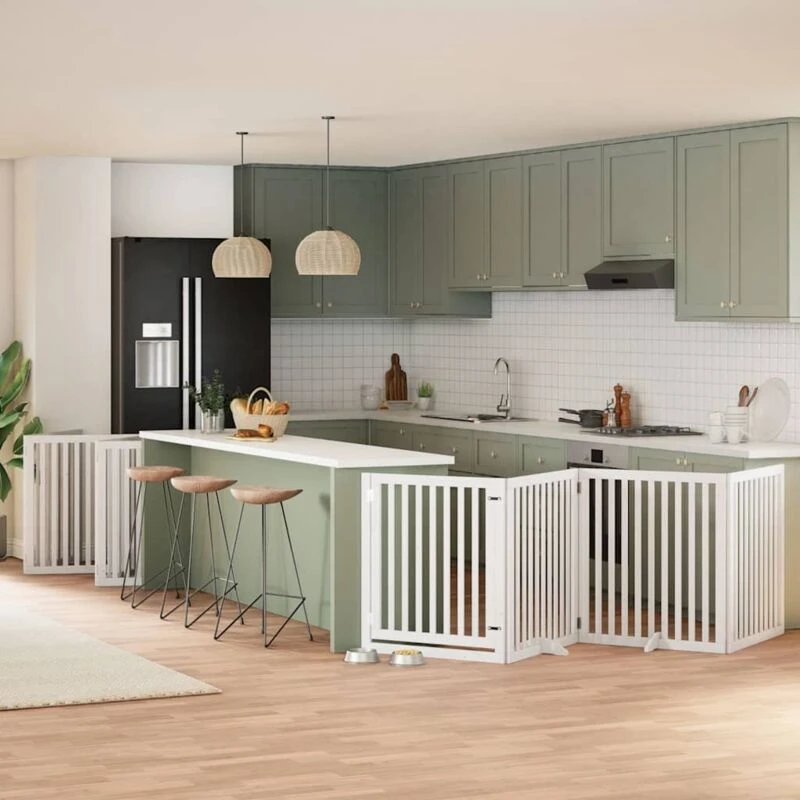 Image of vidaXL Dog Gate with Door Foldable 10 Panels White 800cm Poplar Wood, White 3155679