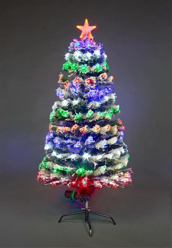 Image of Shatchi 4ft/120cm Frosted Tips 8 Modes Fibre Optic Christmas Tree LED Pre-Lit in Green Size: 4ft Green Unisex 4ft