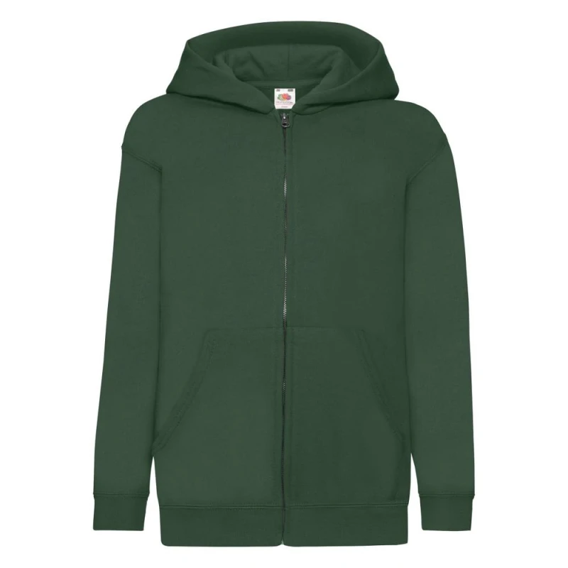 Image of Fruit of the Loom Hooded Sweatshirt Jacket in Bottle Green Size: 12-13 Years Bottle Green Unisex 12-13 Years