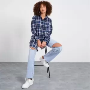 Image of I Saw It First Oversized Longline Shirt - Blue