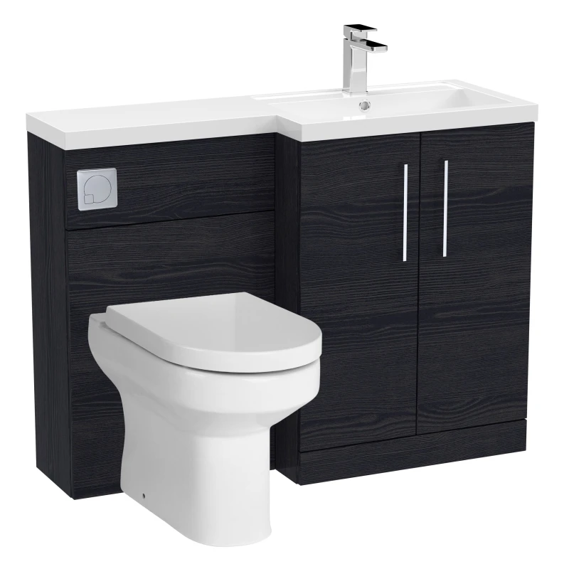 Image of Balterley Level Bathroom Bundle Floor Standing Vanity Basin And Wc Unit With Pan, Seat And Cistern - Right Hand - Charcoal Black Woodgrain