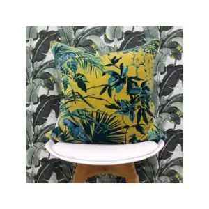 Image of Riva Paoletti Amazon Jungle Faux Velvet Cushion Cover, Teal, 55 x 55 Cm