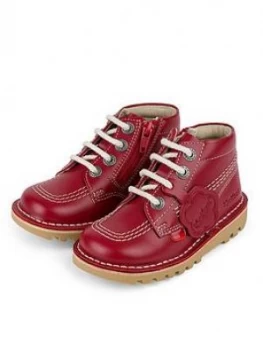 Image of Kickers Kick Hi Zip Boot - Red, Size 2 Older