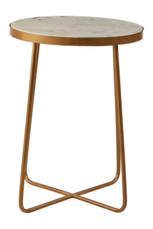Image of Premier Housewares Shalimar Round Marble top Side Table With Cross Base Gold