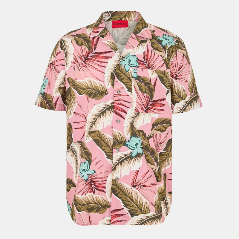 Image of Hugo Mens Ellino Short-Sleeve Patterned Shirt Pastel Pink male S