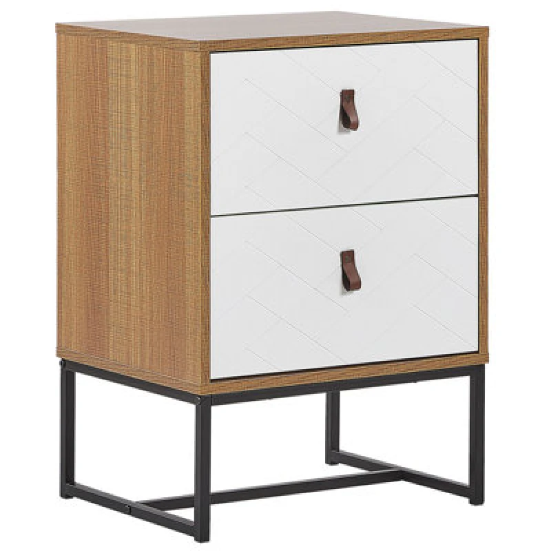 Image of Beliani 2 Drawer Bedside Table Nueva Light Brown/ White