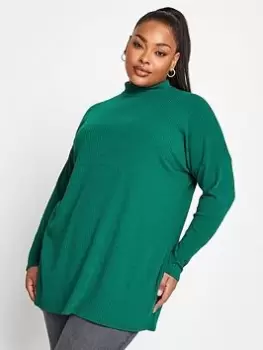 Image of Yours Oversized Turtle Neck Rib Ls T-Shirt. Green, Size 14, Women