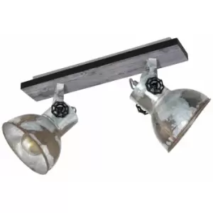 Image of Adjustable 2 Bulb Ceiling Spotlight Wood & Raw Industrial Steel Shade 40W E27