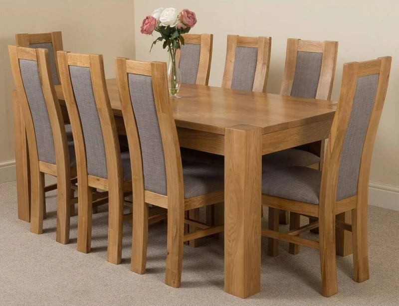 Image of Thats Furniture Kuba 180 x 90cm Chunky Oak Dining Table & 8 Stanford Chairs in Brown Brown Unisex 180 x 90 cm