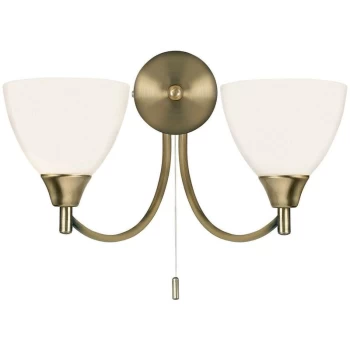 Image of Endon Collection Lighting - Endon Alton - 2 Light Indoor Wall Light Antique Brass with Opal Glass, E14